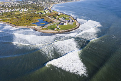 Aerial of point judith lighthouse, narragansett