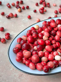 Close-up of fruits in plate on table