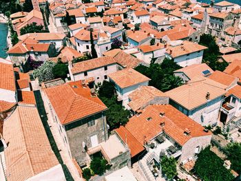 High angle view of buildings in town