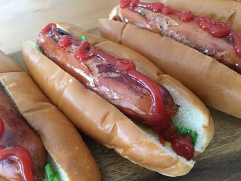 Close-up of hot dog on table