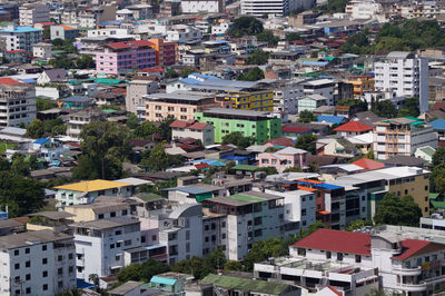 High angle view of buildings in city