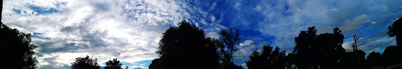 Low angle view of silhouette trees against cloudy sky