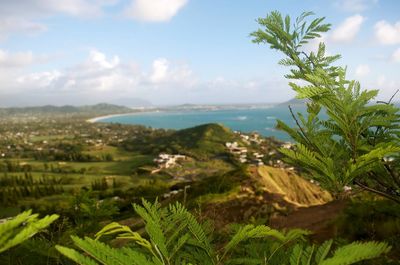 Scenic view of green landscape against sky