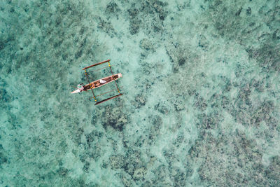 High angle view of ship in sea