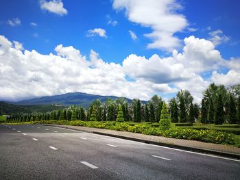 Road by trees against sky