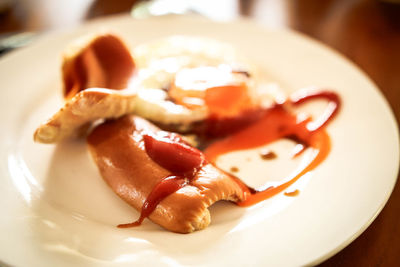 Close-up of dessert in plate on table