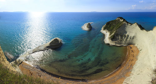 Scenic view of sea against blue sky