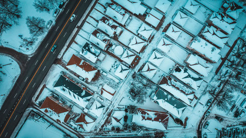 Aerial view of snow covered houses