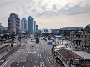 High angle view of empty boulevard in seoul.