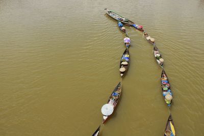 High angle view of boats in river