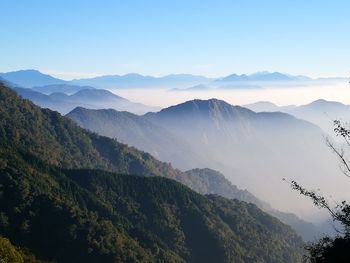 Scenic view of mountains against clear sky