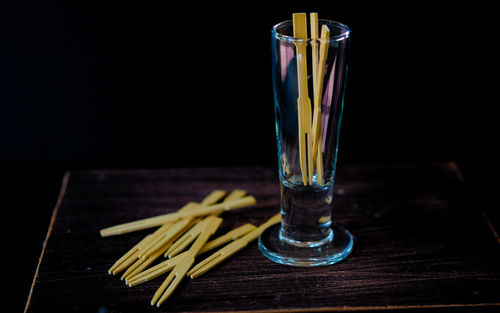 Close-up of beer in glass on table