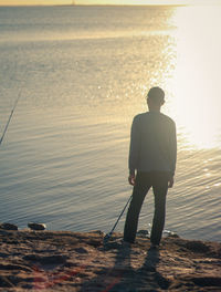 Rear view of man standing on beach