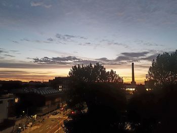 Silhouette of city at dusk