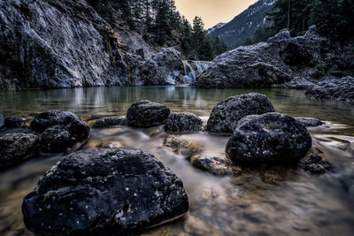 View of rocks in river