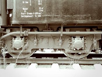 Close-up of train on railroad track