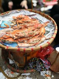 High angle view of food on table at market