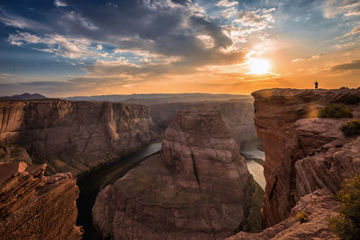 High angle view of horseshoe bend at sunset