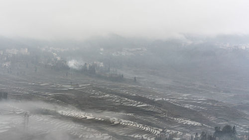 High angle view of landscape during foggy weather