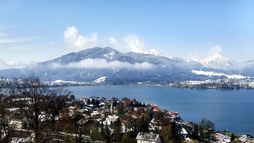 Scenic view of snowcapped mountains and lake against sky