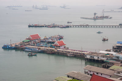 High angle view of ship at harbor