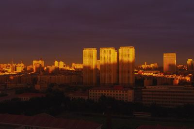 City skyline at sunset