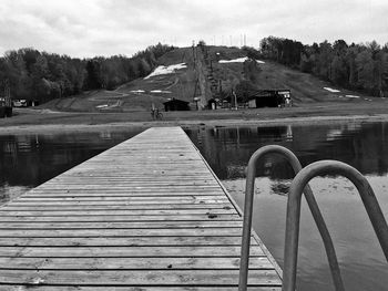 Pier over lake against sky