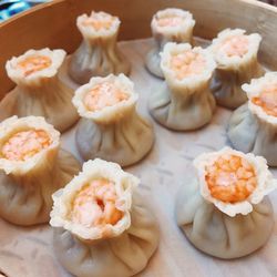 High angle view of dumplings in dim sum