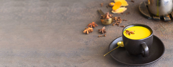 High angle view of tea on table