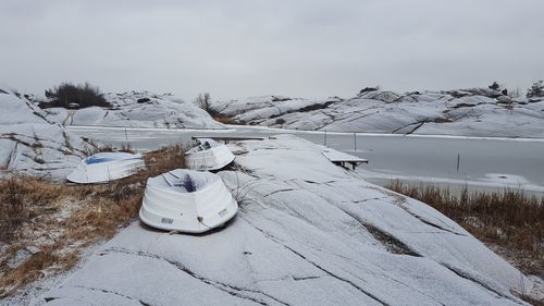 Scenic view of snow covered landscape against sky