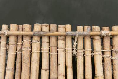 Low angle view of bamboo stack
