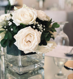 Close-up of rose bouquet on table