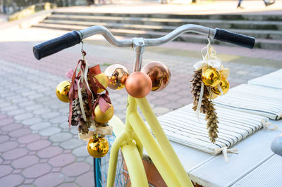 Close-up of bicycle on street