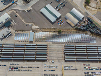 High angle view of buildings in city