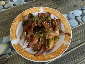 High angle view of food served in plate