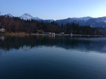 Scenic view of lake against clear sky