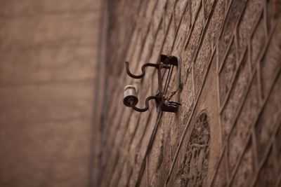 Low angle view of metal mounted on wall