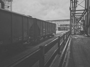 Train on railroad track against sky