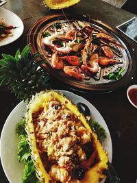 High angle view of meal served in plate