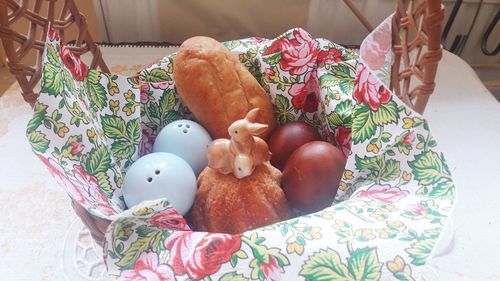 High angle view of woman lying on table at home
