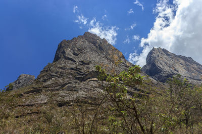 Low angle view of rock formations against sky