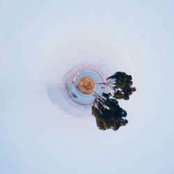 High angle view of drink against white background