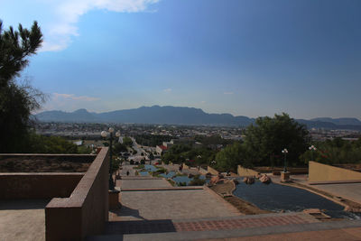 High angle view of swimming pool against sky