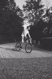 Side view of bicycle on road