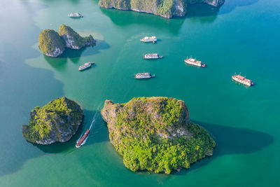 High angle view of boats in sea