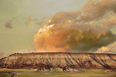 Panoramic view of field against sky during sunset