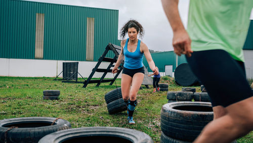 People exercising at boot camp