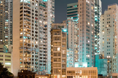 Low angle view of buildings at night