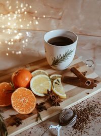 High angle view of breakfast on table