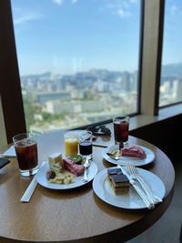 View of breakfast served on table